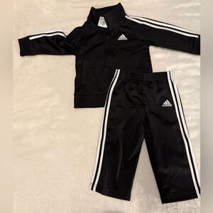 Adidas Toddler Tracksuit 12M Black White 2 Piece Zip Jacket Pants Set